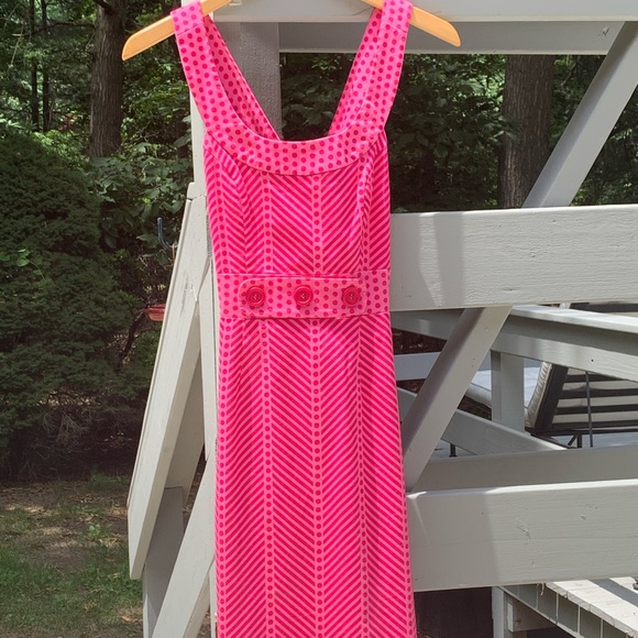 Designer Pink dress with hot pink polka dots. - Picture 1 of 5